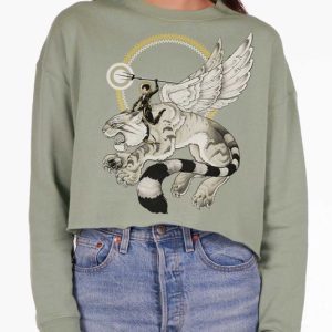 Battle Cat - Multicolor on Sage Women's Cropped Sweatshirt
