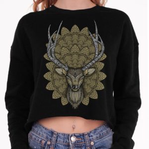 Buck Head - Multicolor on Black Women's Cropped Sweatshirt