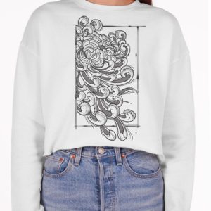 Chrysanthemum - Multicolor on White Women's Cropped Sweatshirt