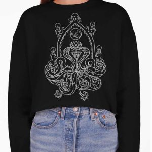 Cobra Moon - White on Black Women's Cropped Sweatshirt