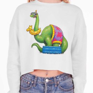Dino Swim - Multicolor on White Women's Cropped Sweatshirt