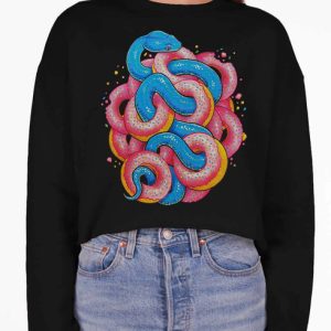Donut Snake - Multicolor on Black Women's Cropped Sweatshirt