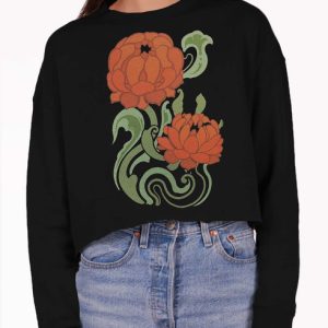 Flowers Nouveau - Multicolor on Black Women's Cropped Sweatshirt