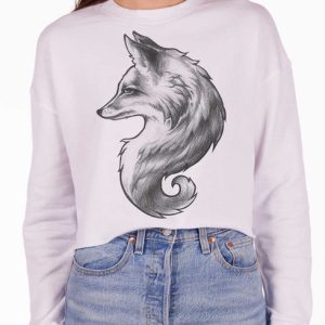 Fox Head - Black on White Women's Cropped Sweatshirt