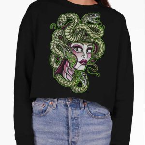 Gorgon - Multicolor on Black Women's Balloon Sleeve Sweatshirt - Multicolor on Black Women's Cropped Sweatshirt