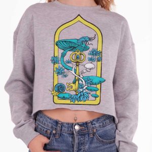 Hidden Key - Multicolor on Grey Heather Women's Cropped Sweatshirt