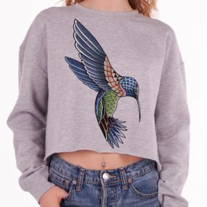 Hummingbird - Multicolor on Grey Heather Women's Cropped Sweatshirt