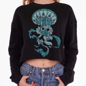 Jellyfish - Multicolor on Black Women's Cropped Sweatshirt