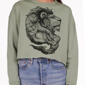 Lion - Black on Sage Women's Cropped Sweatshirt