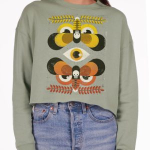 Moth Flock - Multicolor on Sage Women's Cropped Sweatshirt