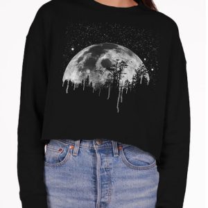 Moon - White on Black Women's Cropped Sweatshirt