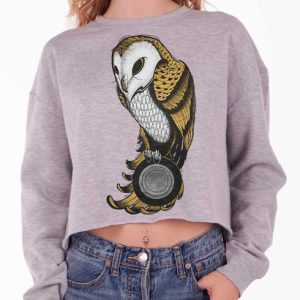 Night Bird - Multicolor on Grey Heather Women's Cropped Sweatshirt