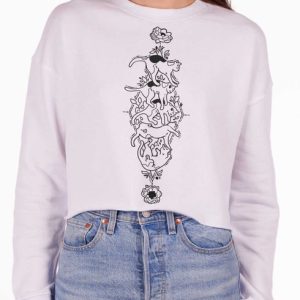 Nine Lives - Black on White Women's Cropped Sweatshirt
