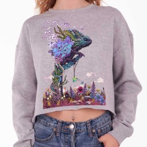Phantasmagoria - Multicolor on Grey Heather Women's Cropped Sweatshirt