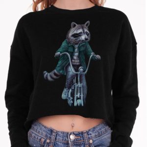 Raccoon - Multicolor on Black Women's Cropped Sweatshirt