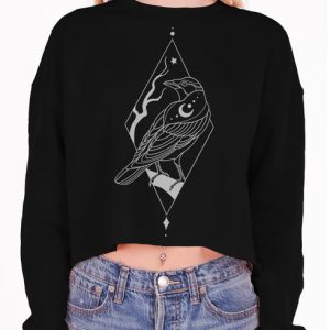 Raven - White on Black Women's Cropped Sweatshirt