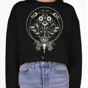 The Raven's Drum - Multicolor on Black Women's Cropped Sweatshirt