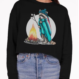 Roasting Raccoon - Multicolor on Black Women's Cropped Sweatshirt