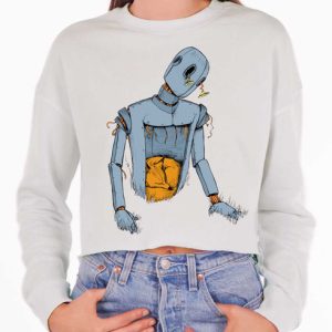 Robot and Fox - Multicolor on White Women's Cropped Sweatshirt