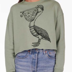 Salty Pelican - Black on Sage Women's Cropped Sweatshirt