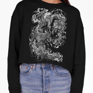 Satin - Multicolor on Black Women's Balloon Sleeve Sweatshirt - Multicolor on Black Women's Cropped Sweatshirt