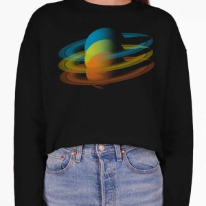 Saturn - Multicolor on Black Women's Balloon Sleeve Sweatshirt - Multicolor on Black Women's Cropped Sweatshirt