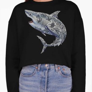 Shark - Multicolor on Black Women's Cropped Sweatshirt