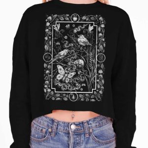Spring - Multicolor on Black Women's Balloon Sleeve Sweatshirt - Multicolor on Black Women's Cropped Sweatshirt