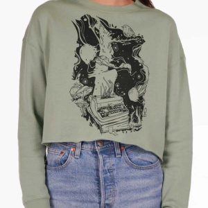 Storyteller - Black on Sage Women's Cropped Sweatshirt