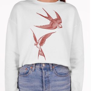Swallows - Multicolor on White Women's Cropped Sweatshirt