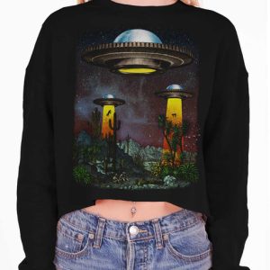 UFOs - Multicolor on Black Women's Cropped Sweatshirt