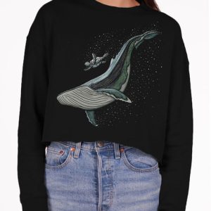 Whale and Turtle - Multicolor on Black Women's Cropped Sweatshirt